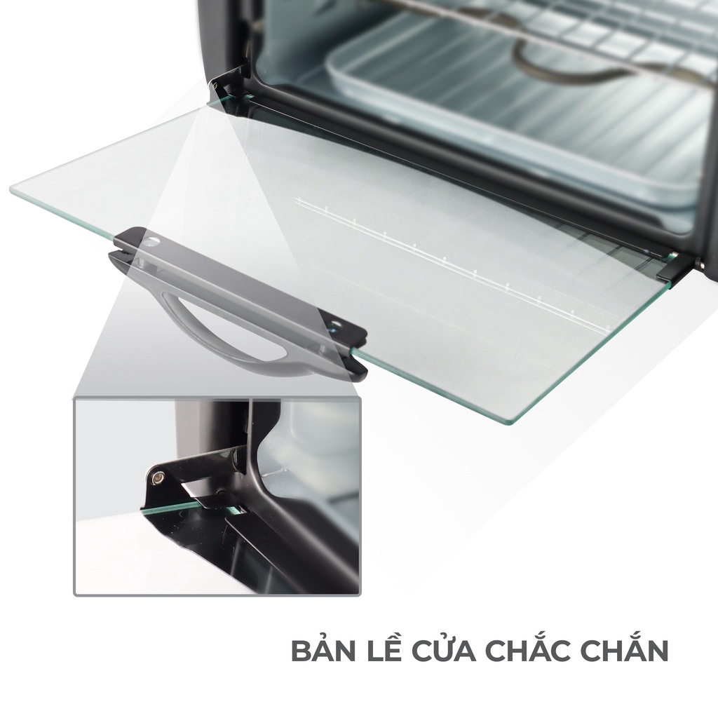 Lò nướng mini đa năng LEBENLANG, công suất 800W, dung tích 12l, bảo hành 24 tháng, màu đen - LBMT8683S