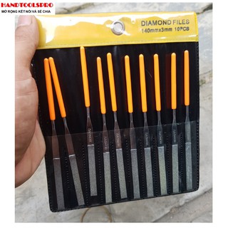 Bộ dũa kim cương dẹp 10 món HONGYU gồm 3 size 3x140mm,4x160mm,5x180mm