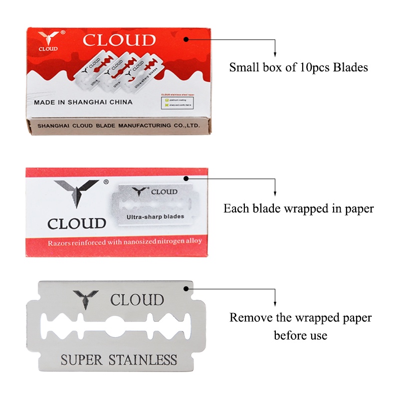 Set 10/20 Lưỡi Dao Cạo Râu Hai Mặt Bằng Thép Không Gỉ C0011A Dành Cho Nam