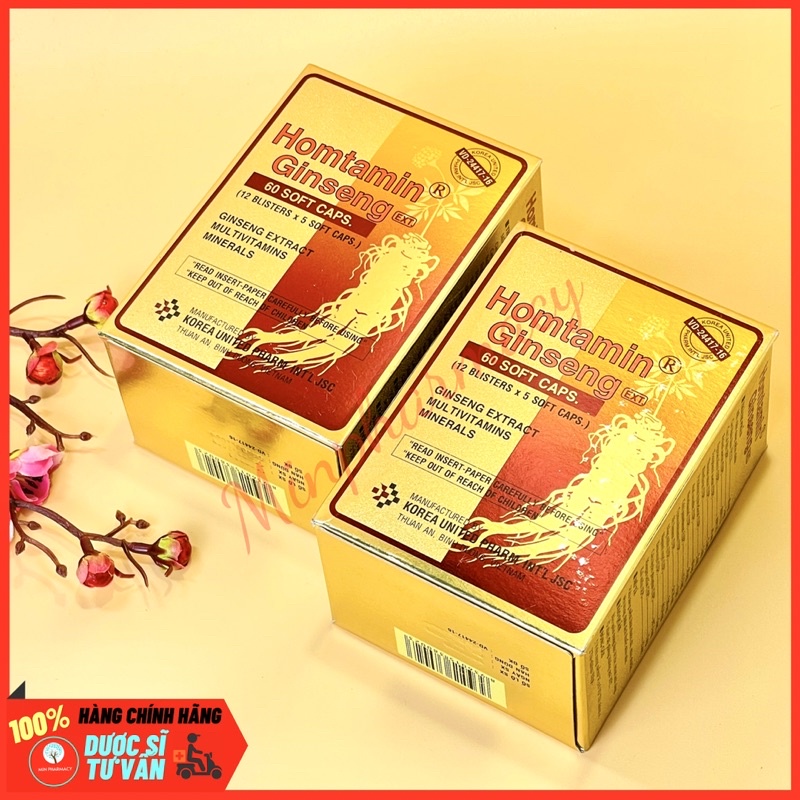 HOTAMIN GINSENG Chiết xuất nhân sâm, vitamin và khoáng chất Giảm Mệt Mỏi, Stress, Chán Ăn (Hộp 60 viên nang) - Minpharma