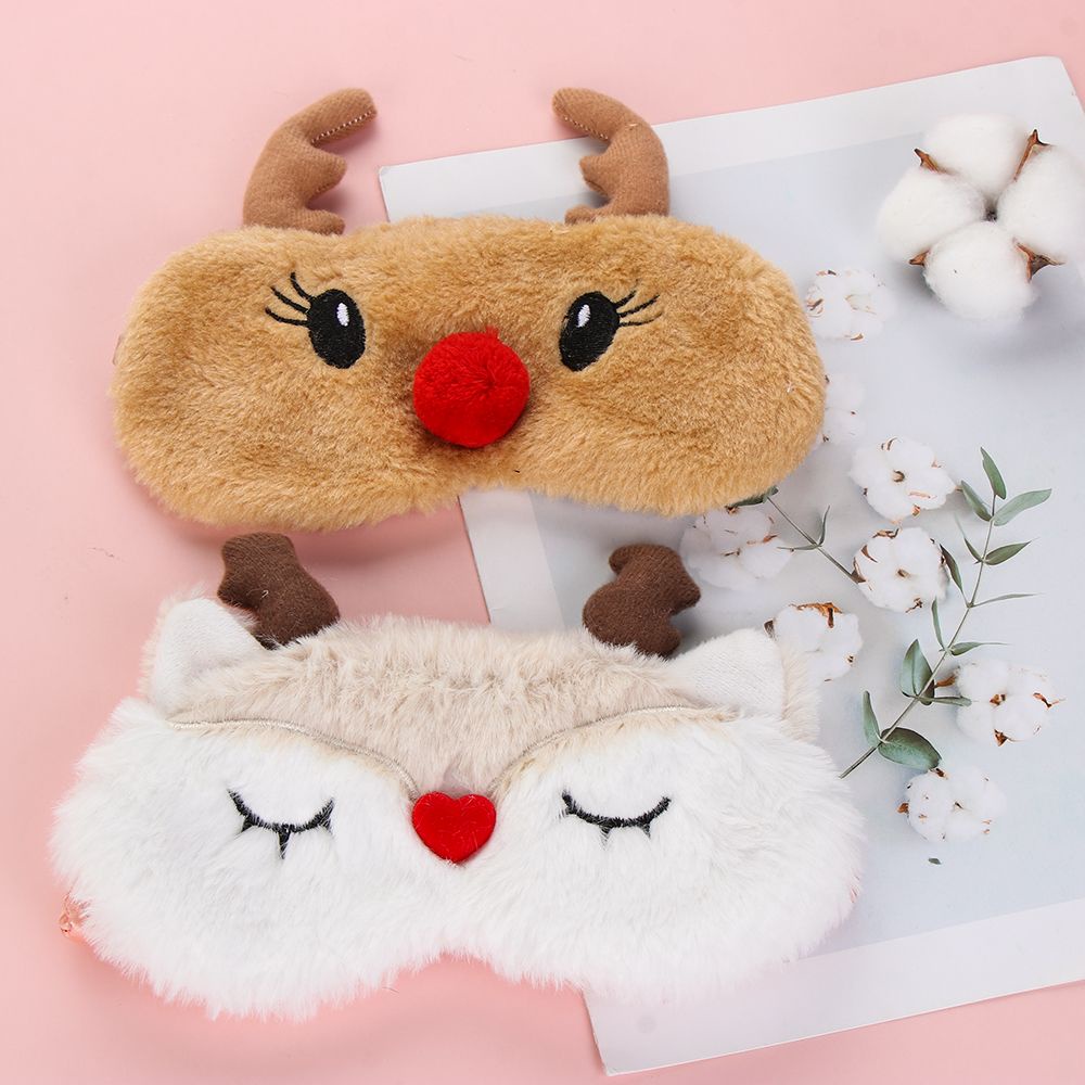 Miếng bịt mắt ngủ bằng vải bông mềm hình tuần lộc hoạt hình dễ thương