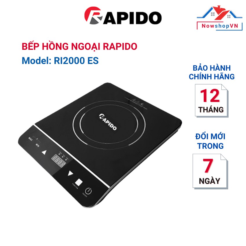 Bếp hồng ngoại đơn Rapido RC2000ES, Mặt kính Schott Ceran chịu lực, chịu nhiệt.Công suất 2000W