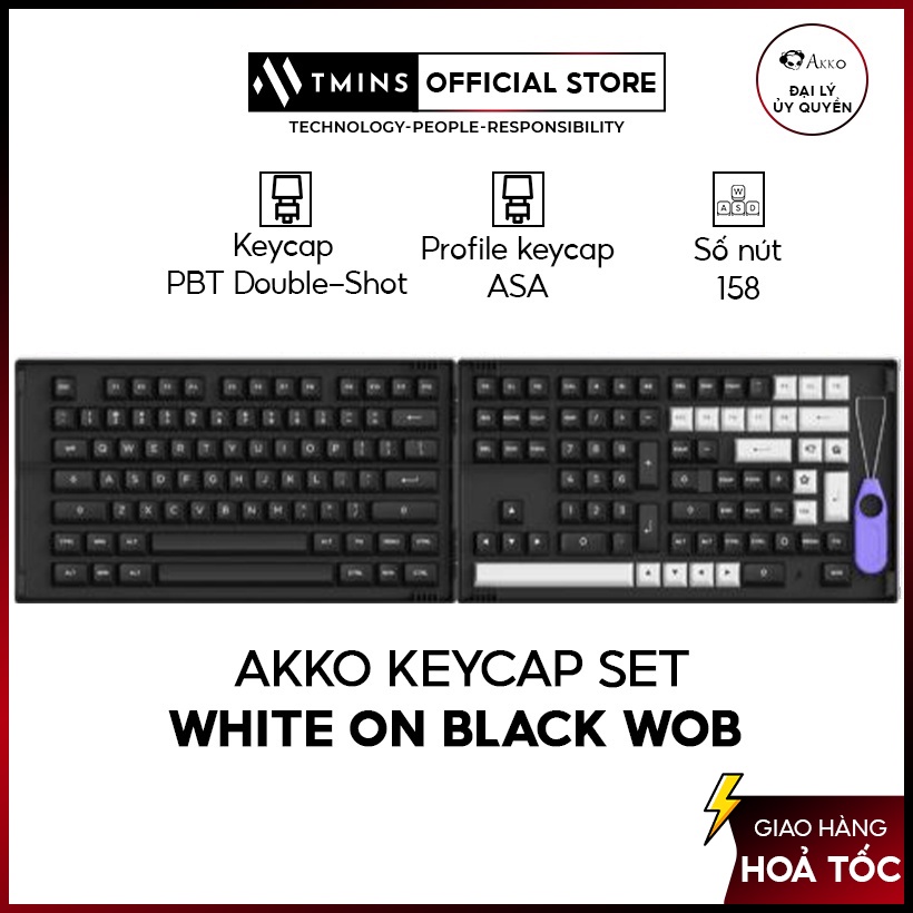 AKKO Keycap set – White on Black WoB (PBT Double-Shot/ASA profile/158 nút)