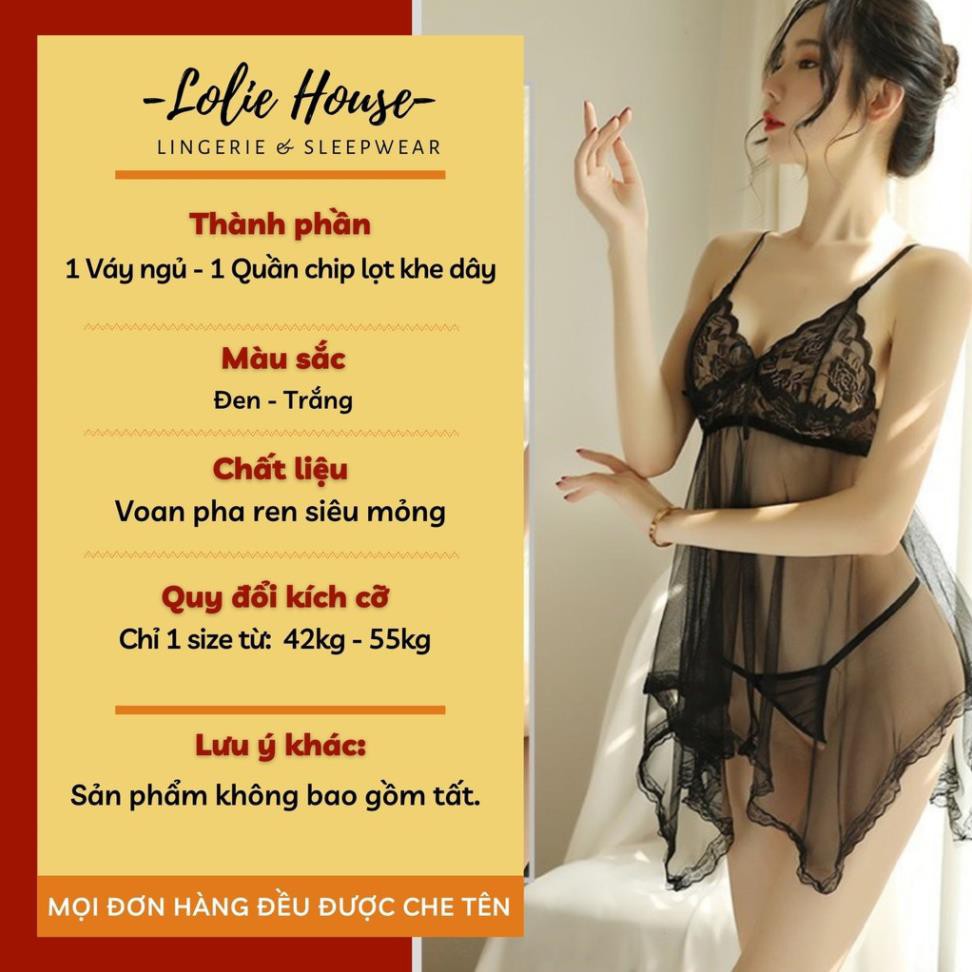 Váy ngủ sexy xuyên thấu - Đầm ngủ siêu mỏng trong suốt kèm quần lót dây lọt khe LOLIE HOUSE - VN7 Đẹp