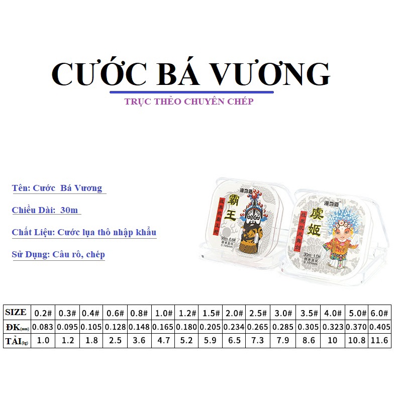 Trục thẻo câu cá, dây câu đơn, đài chuyên chép chất lượng cao, dây cước Bá Vương