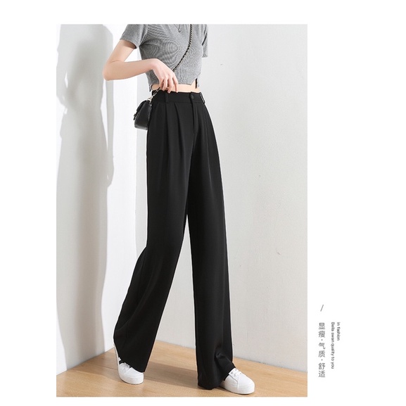 Quần tây ống rộng, quần suông màu đen newtag size XXS eo 56 58