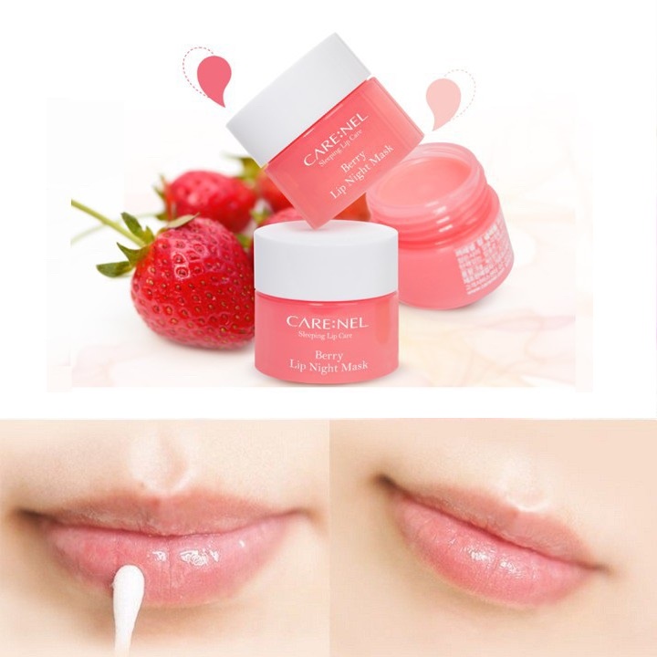 Combo 2 Mặt nạ ngủ môi dưỡng ẩm và tẩy tế bào chết hương dâu – Care:nel Lip Sleeping Mask Berry 5g x 2