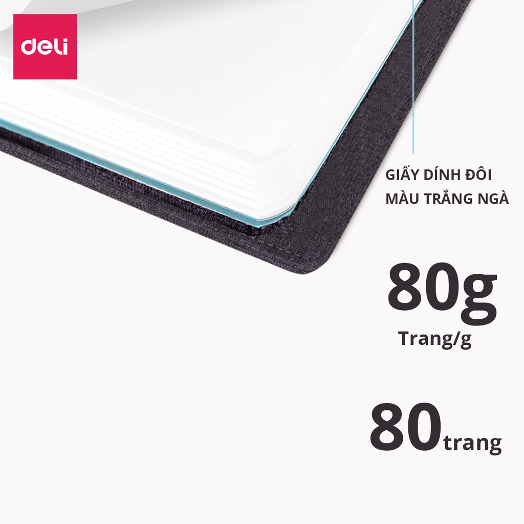 [LIFEMC02BPABAU -10% đơn 250K] Sổ tay cao cấp bọc vải, gáy da 160 trang Deli - tích hợp ví - Xanh dương/Hồng/Xám - NS245