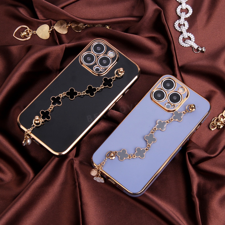 Ốp Điện Thoại Dẻo Họa Tiết Hoa Sang Trọng Kèm Giá Đỡ + Dây Đeo Tay Cho iPhone 11 12 13 Pro MAX 7 8 Plus X XR XS MAX