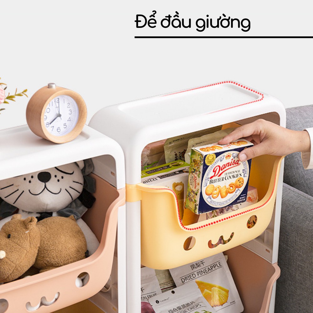 Kệ đựng đồ chơi cho bé rèn tính gọn gàng đồ bỉm sữa đồ dùng trẻ em 3-4 tầng đa năng có bánh xe nhựa PE an toàn