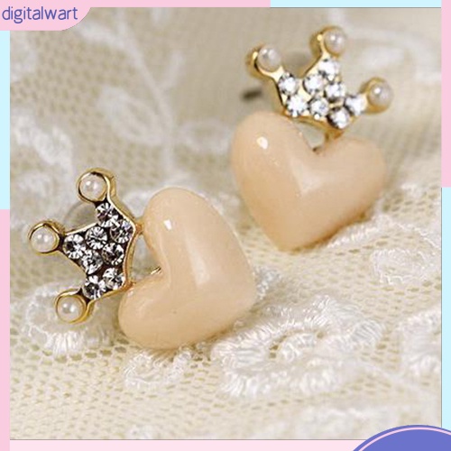 Cặp khuyên tai thiết kế hình vương miện và trái tim đính đá lấp lánh sang trọng dành cho nữ