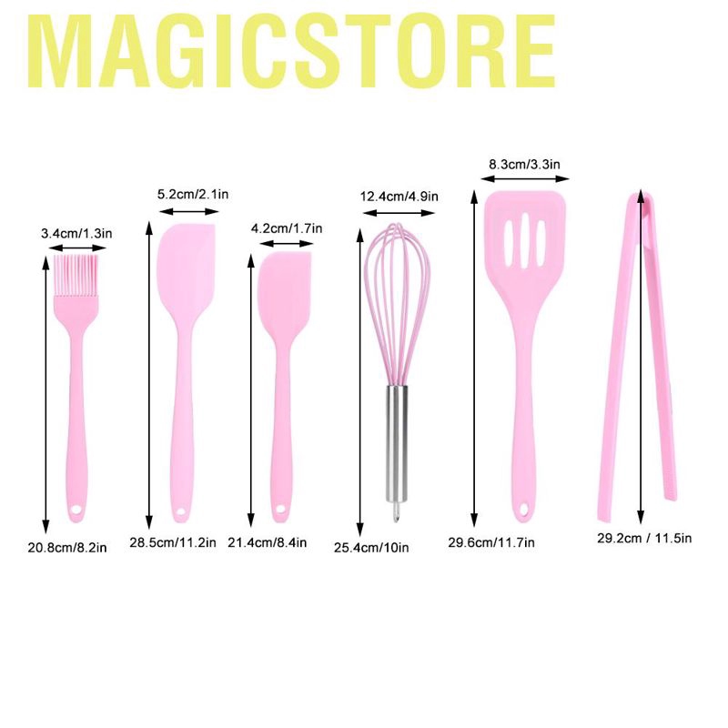 Magicstore 6Pcs/Set Silicone Cooking Utensil Scraper Eggs Beater Spatula Oil Brush Food Clip Kitchen Tool