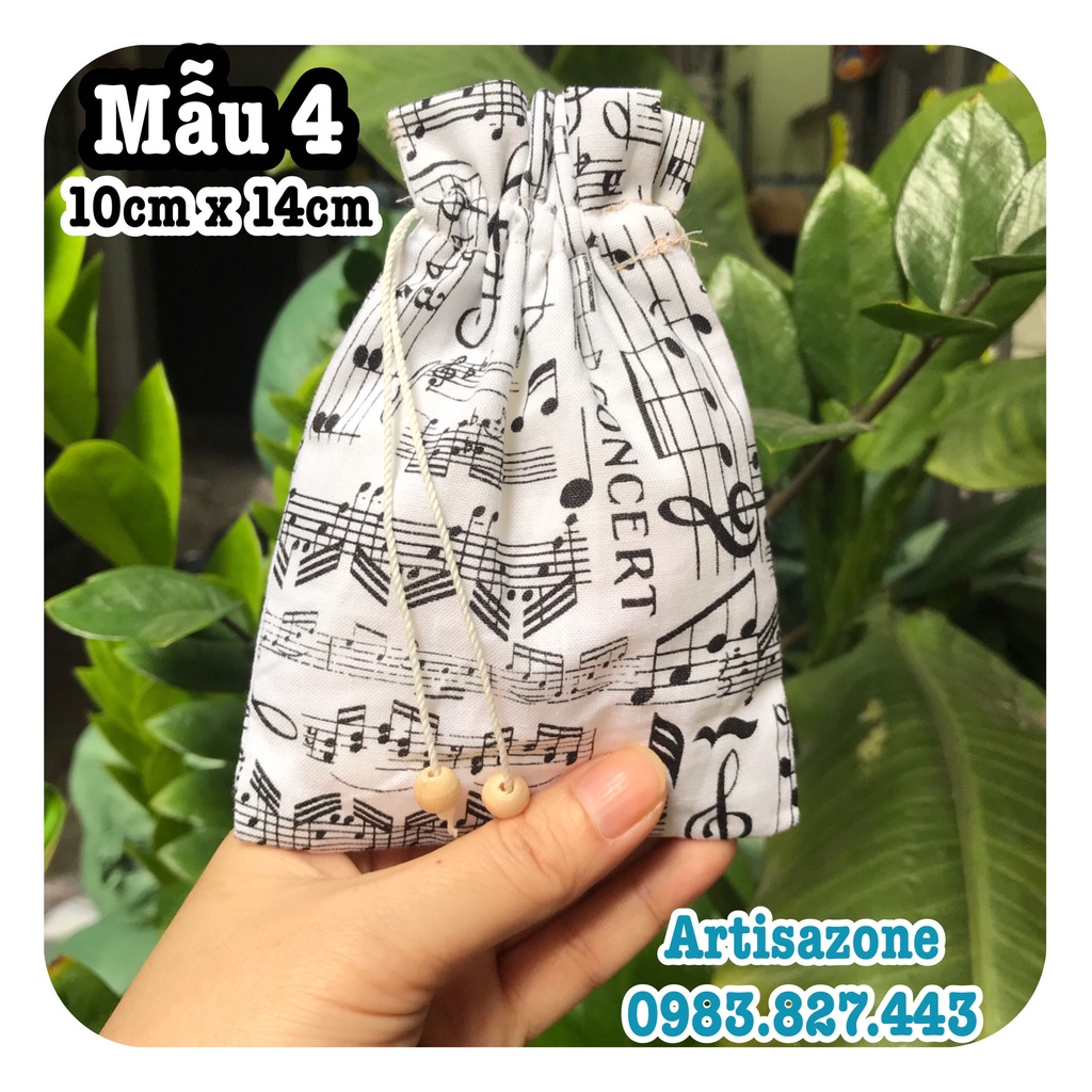 Túi vải dây rút họa tiết mini, kích thước: 10cm x 14cm - 01 chiếc -