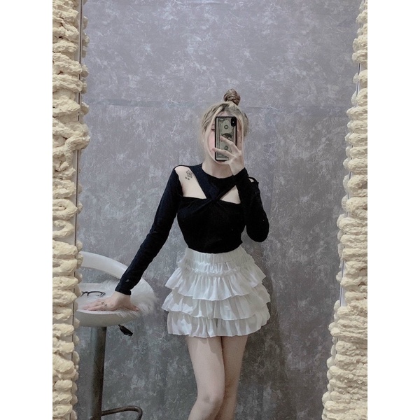 Áo Thun Trà Xanh  Khoét Ngực Hở Vai  Tay Dài