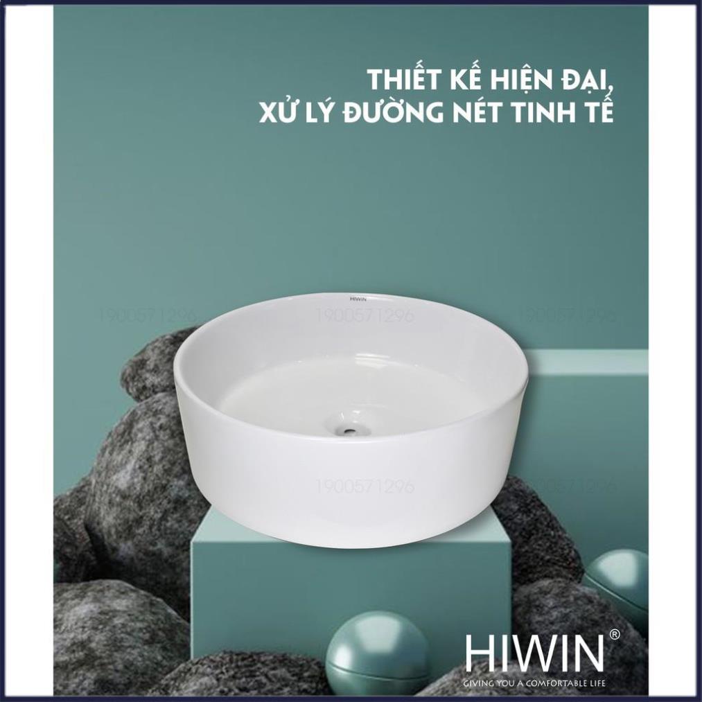 Chậu rửa mặt lavabo sứ cao cấp dương bàn màu trắng dáng trụ tròn HIWIN LP-8017