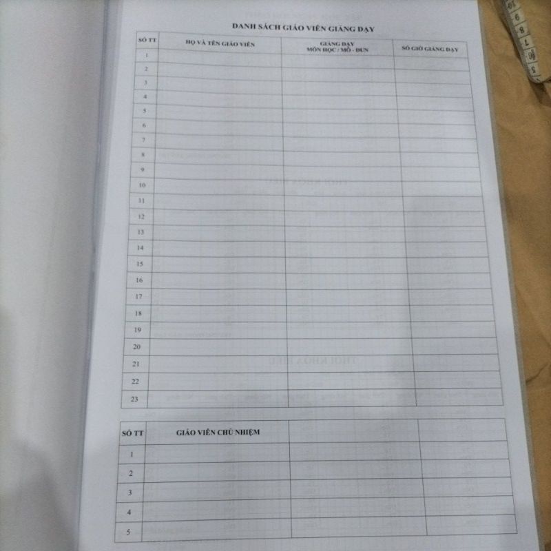 Sổ lên lớp theo thông tư 23/2018, dùng cho hệ trung cấp, cao đẳng nghề