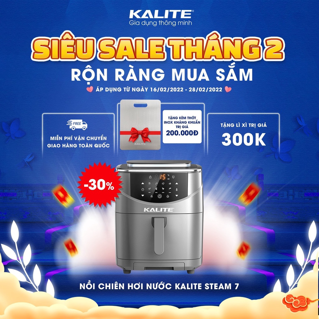 Nồi chiên hơi nước Kalite Steam 7, chiên hấp 2 in 1, dung tích 7L, 1700W đa năng [BẢO HÀNH 24 THÁNG]