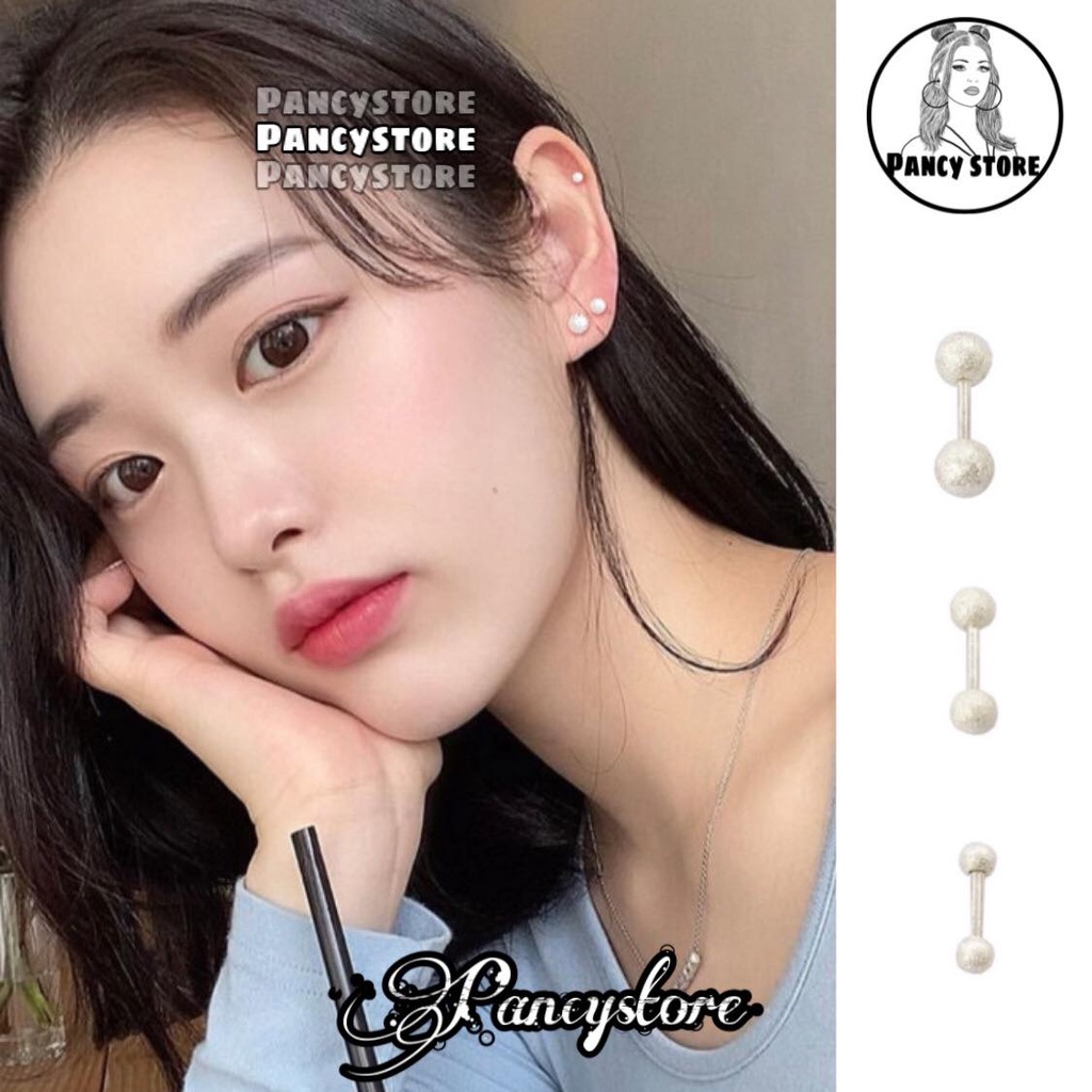 khuyên tai bạc sáng nhám nhũ ánh titan không gỉ