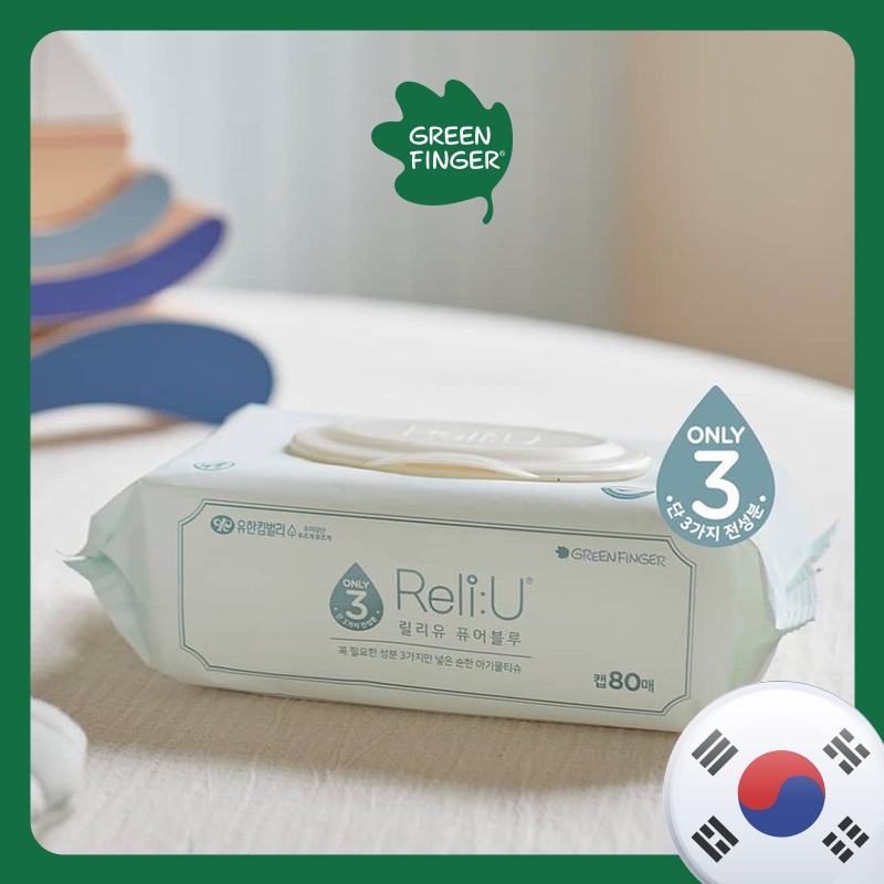 Khăn giấy ướt nội địa Hàn Quốc GREENFINGER RELIU PURE BLUE không hương liệu an toàn cho trẻ sơ sinh