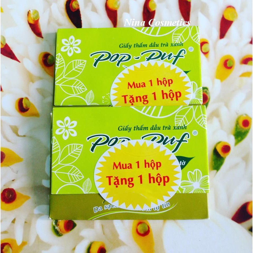 [Mua 1 tặng 1] Giấy thấm dầu Pop-Puf hương trà xanh - 100 tờ