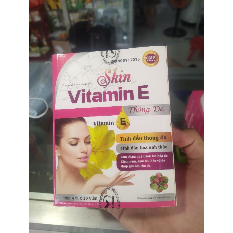 Skin Vitamin E đỏ - Tinh dầu thông đỏ, tinh dầu hoa anh thảo (hộp 4vỉ *10viên) | BigBuy360 - bigbuy360.vn
