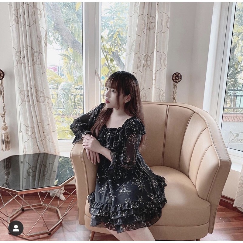 Đầm hoa nhí vintage SANJOLI váy voan hoa nhí trễ vai tay phồng, đi dự tiệc, đi chơi, đi làm thiết kế VD005 | BigBuy360 - bigbuy360.vn