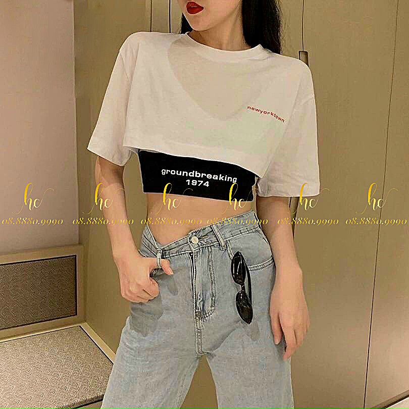 Áo croptop 1974 Hàn Quốc / Áo thun croptop dáng rộng cho nữ (TẶNG KÈM ÁO LÓT)