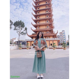 Sét Lam Đi Chùa Thổ Cẩm C086