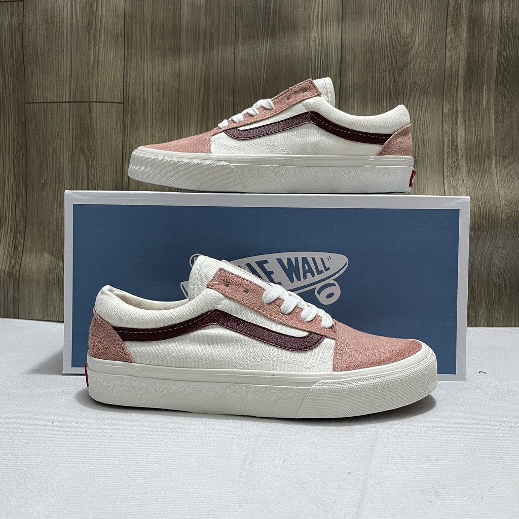 Giày Vans old skool nữ màu trắng sọc hồng ❤️ Giày thể thao nữ sneaker Vans vault old skool trắng hồng Full Box