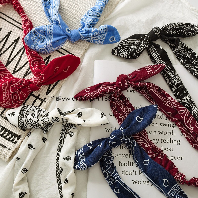 Bờm tóc tai thỏ băng đô tóc họa tiết bandana có chung may sẵn chất vải thun - Mã BD003
