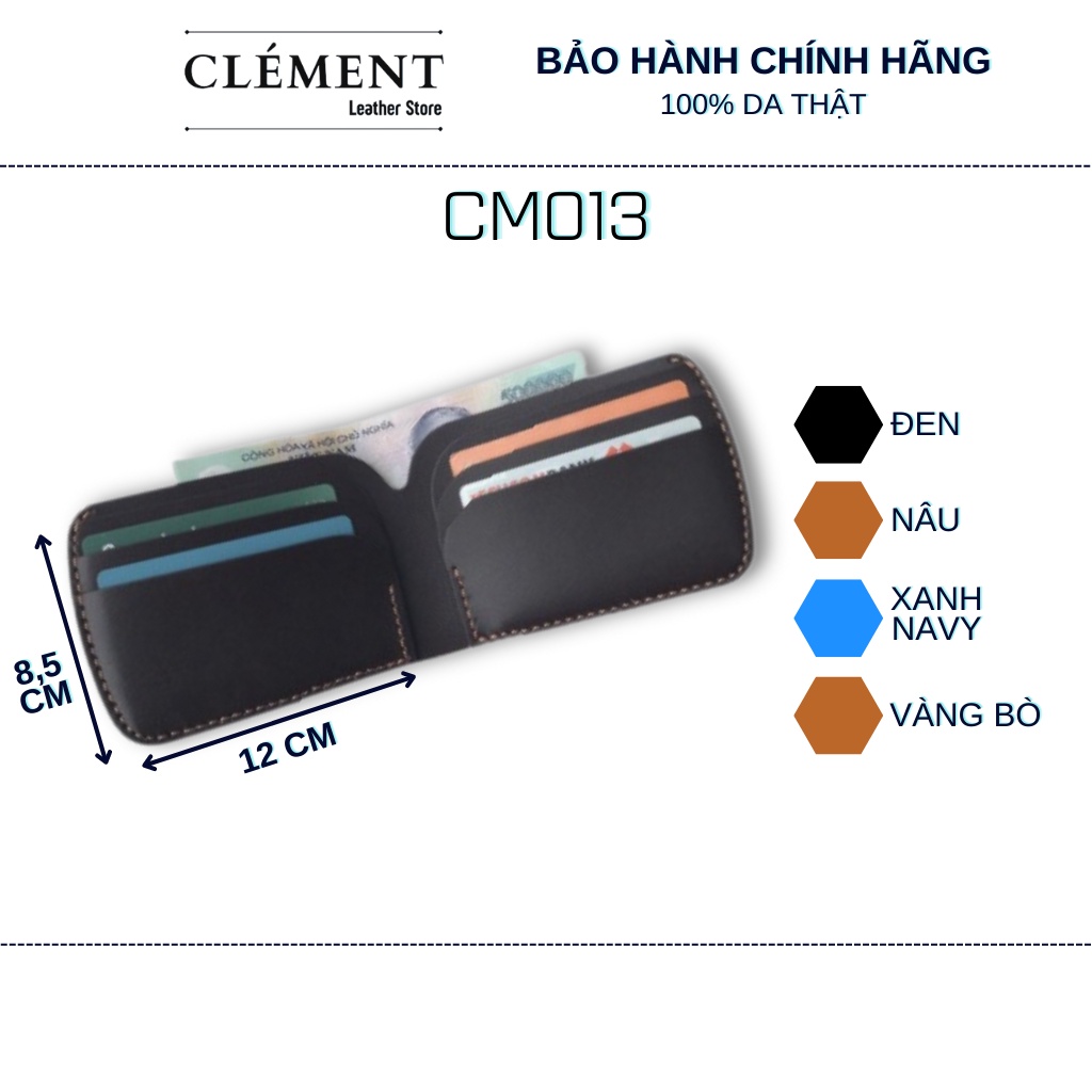 Ví da nam cao cấp, bóp ví nam da bò thật Clément – CM013 - BH 12 tháng - Full box