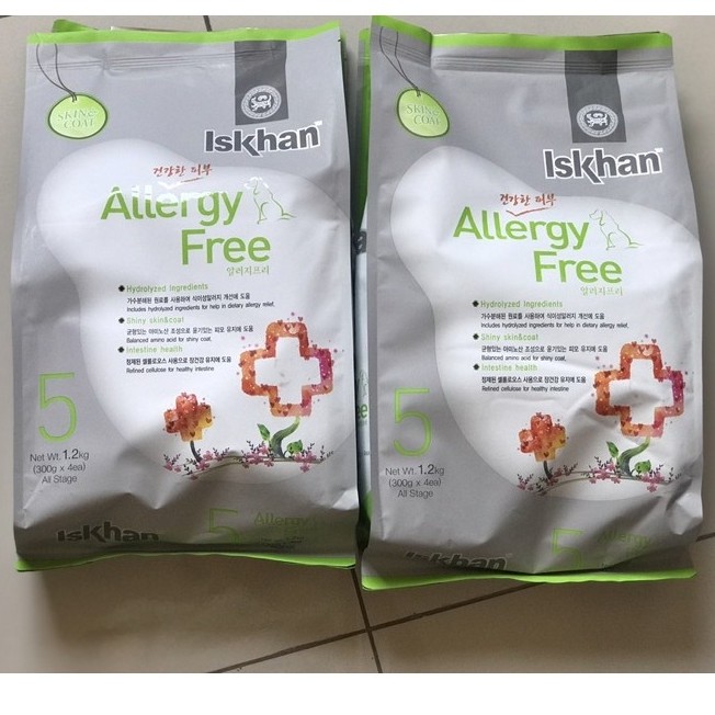 1,2kg thức ăn cho chó iskhan Allergy free dành cho chó đang tăng trưởng ,ngăn ngừa và loại bỏ viêm da dị ứng cho chó cảm