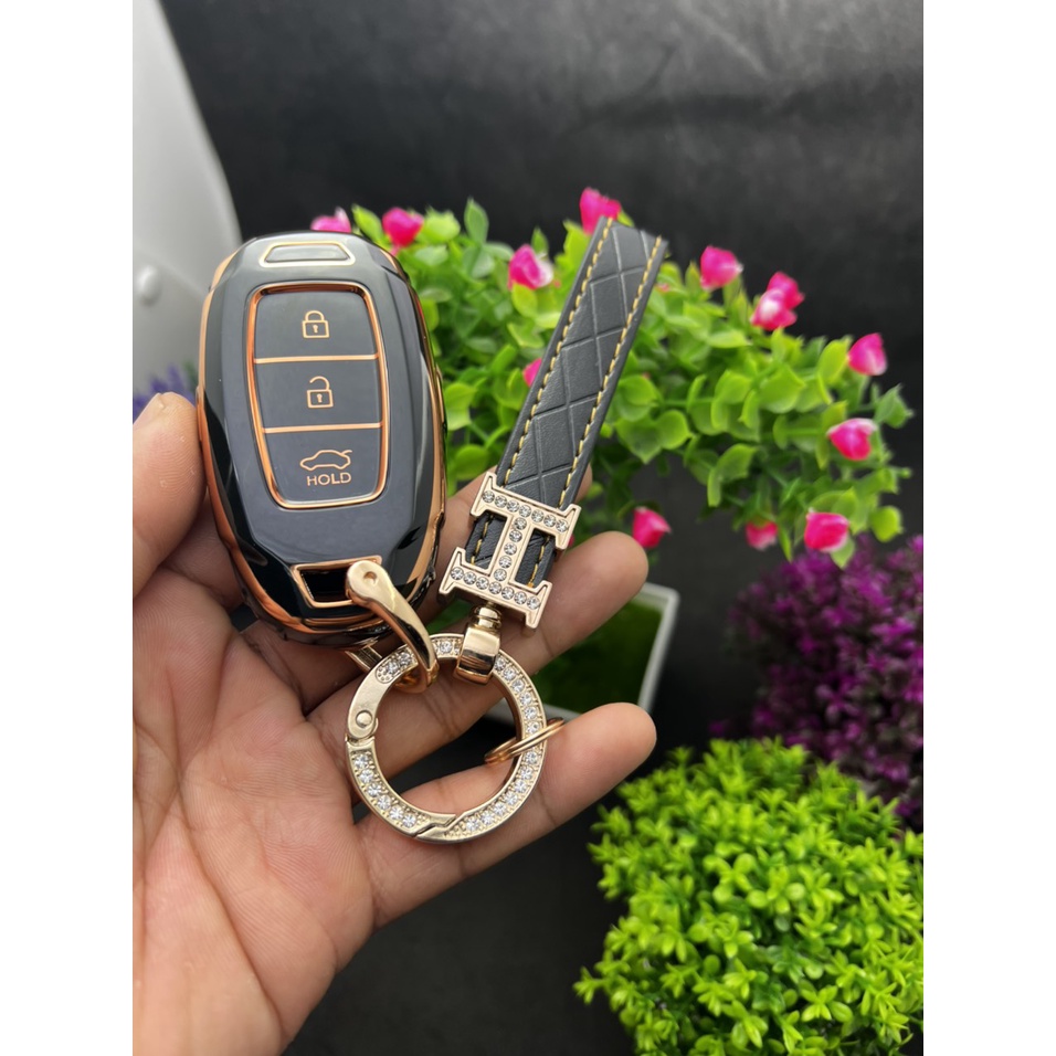 Bao chìa khóa Đen Vàng- Ốp chìa khóa  TPU Đen Vàng xe ô tô HUYNDAI KONA,ACCENT, 3 nút thông minh