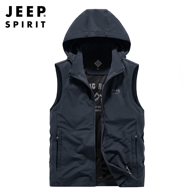 Jeep Áo Khoác Sát Nách Có Nón Tháo Rời Được Thoáng Mát Cá Tính Cho Nam