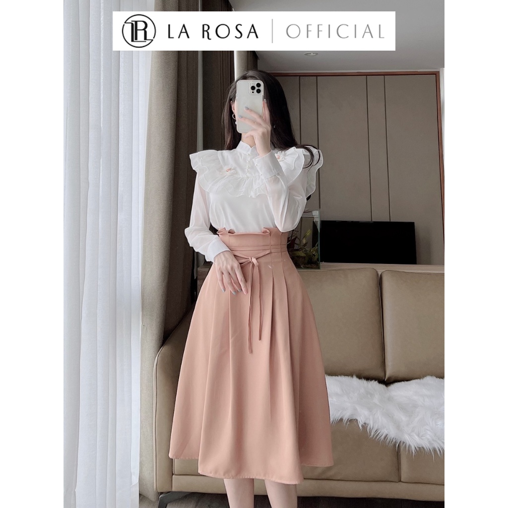 Áo Sơ Mi Dài Tay Tiểu Thư La Rosa A211 Áo Sơ Mi Thiết Kế Cổ Tàu Bánh Bèo Đính Cúc Ngọc Sang Trọng