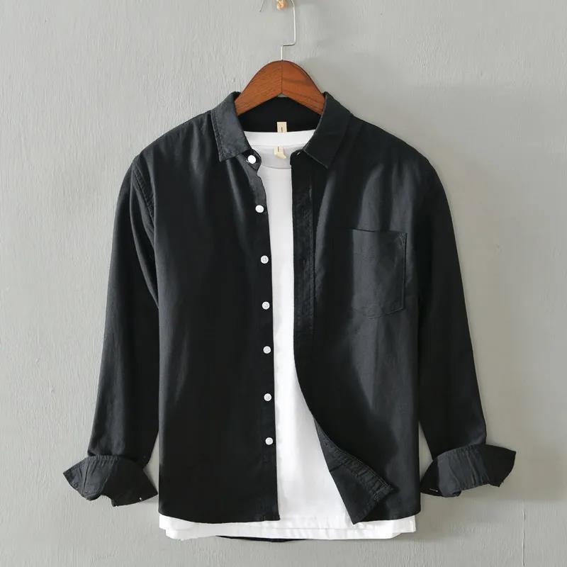 Áo Sơ Mi Cotton Tay Dài Màu Sắc Đơn Giản Trẻ Trung Thời Trang Xuân Hè Cho Nam Giới