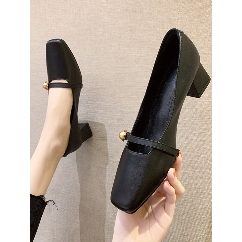 Giày Loafer Moca mũi vuông da mềm công sở đính hạt basic