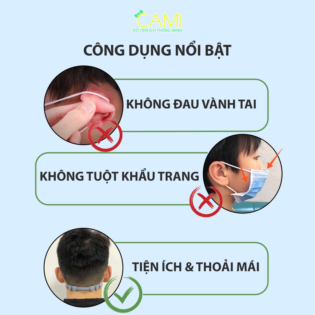 Dây đeo khẩu trang chất liệu silicone mề, dẻo giảm đau vành tai có 6 nút điều chỉnh kích thước_Cami_CMPK201