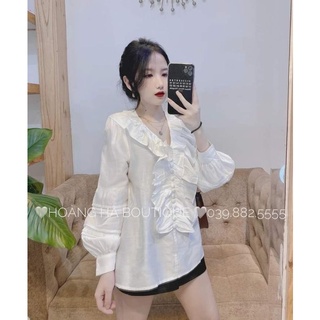 Áo sơ mi đũi khuy bọc bèo cổ✋ ảnh thật