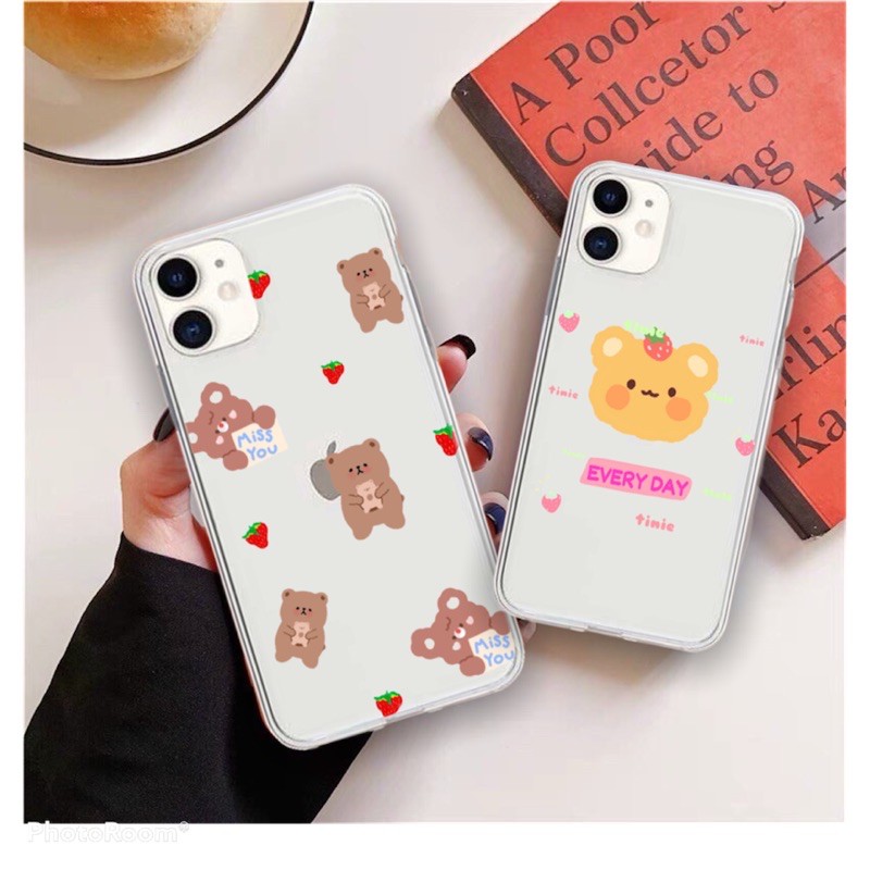 Ốp lưng iphone hình Gấu dâu tây cute viền trong chống ố 5/5s/6/6plus/6s/6splus/7/7plus/8/8plus/x/xs/11/12/pro/max