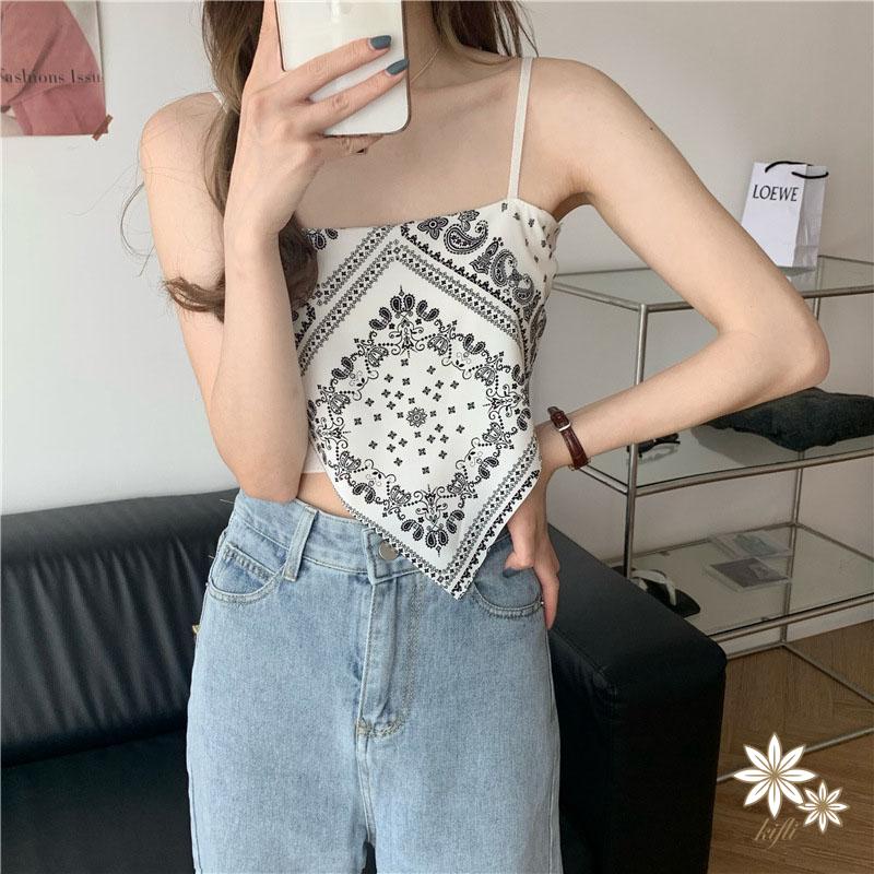 Áo yếm khăn lụa 2 dây in họa tiết/ Áo khăn lụa banada 2 dây/ Áo croptop khăn lụa dáng ôm body sexy