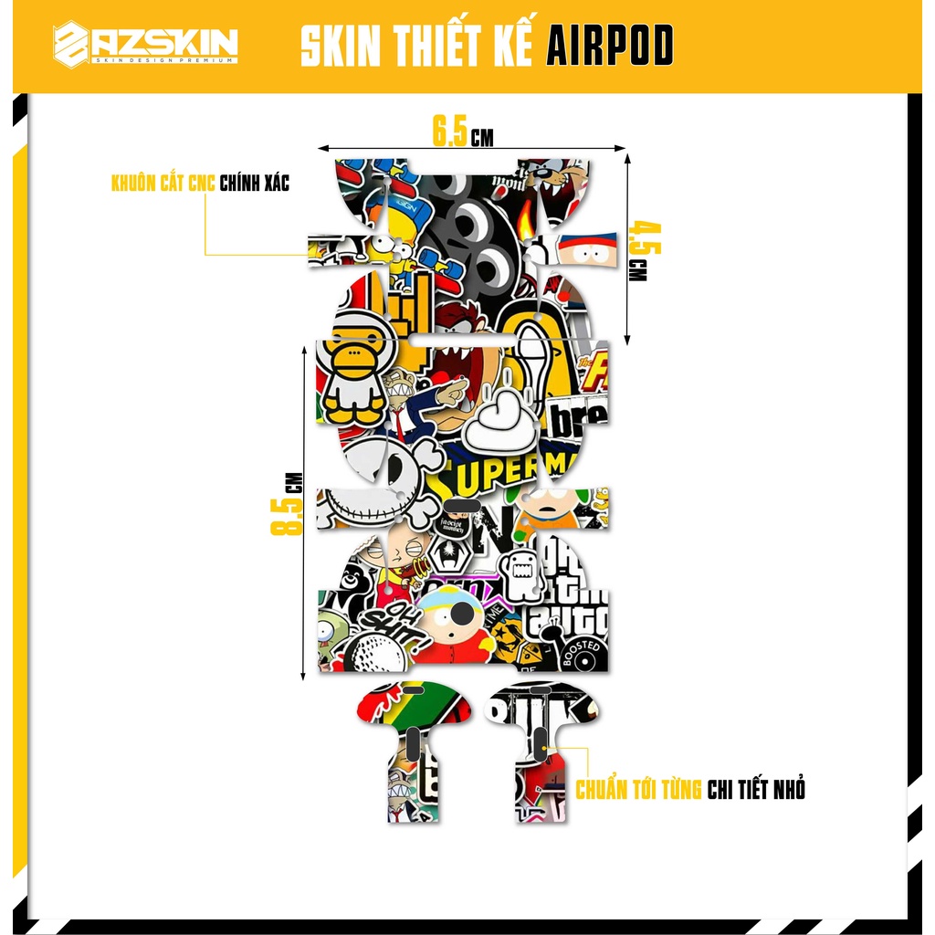 Dán Skin Airpods 1/2/3/Pro In Hình Patten Vui Nhộn |SK_APPT143| Chất Liệu Nhập Khẩu, Chống Nước, Bền Màu, Khuôn Cắt Sẵn