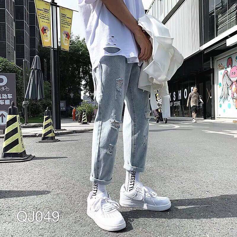 Quần Baggy Jean Nam Rách - Quần Jean Nam Rách- Phong Cách Hàn Quốc | BigBuy360 - bigbuy360.vn