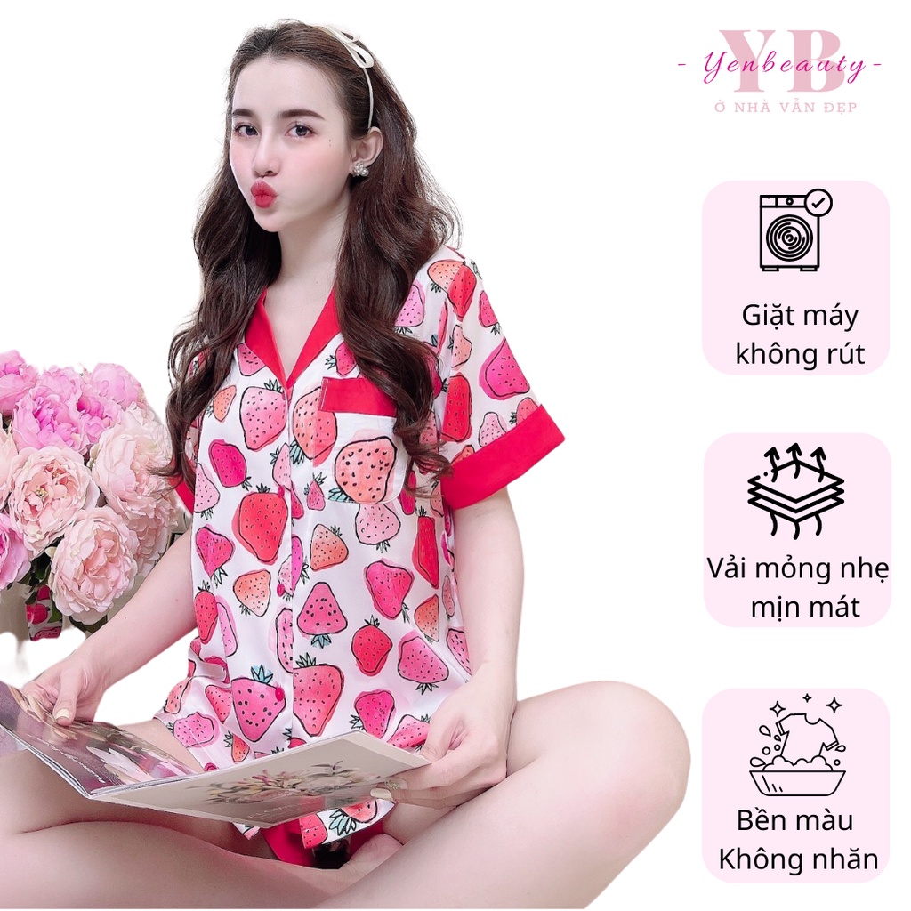 Đồ Bộ Lụa/Satin Pijama Sọt Đùi Mặc Ở Nhà Nữ - Bộ Ngủ Nữ Cộc Tay Mặc Nhà Mùa Hè, Nhiều Mẫu Phối Cổ Dễ Thương, YENBEAUTY