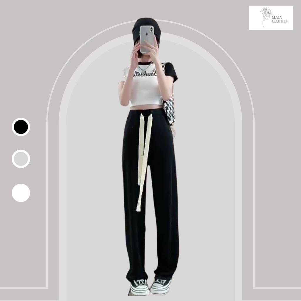 Quần suông len tăm cạp chun có dây kéo dài mã 2452 Maia.clothes