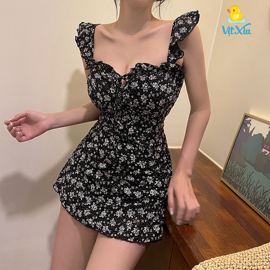 Bộ Bơi Hoa Nhí Đen Viền Ren Hàn Quốc | BigBuy360 - bigbuy360.vn