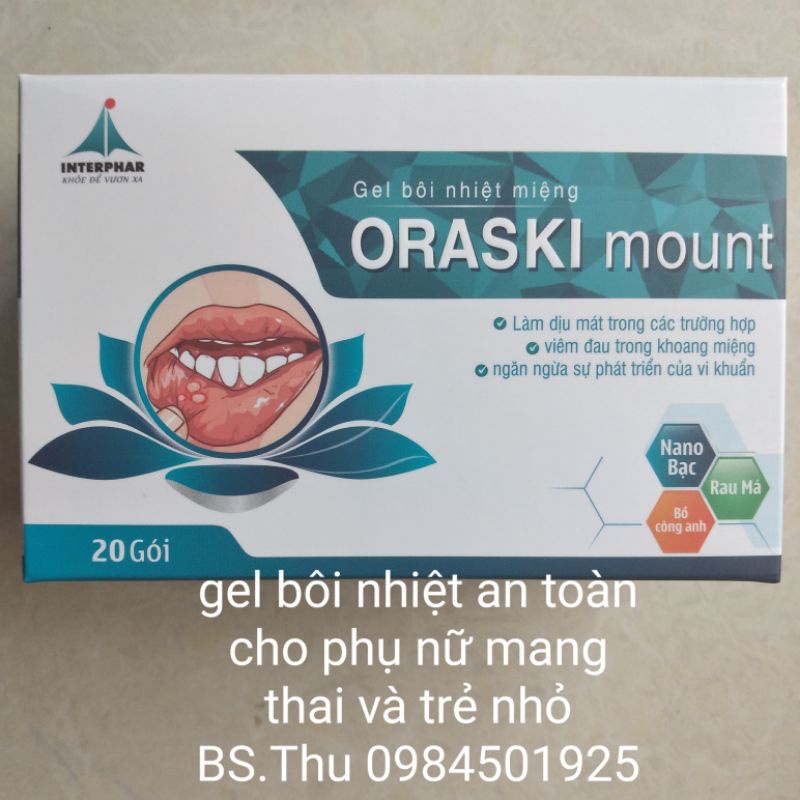 GEL bôi nhiệt miệng ORASKI MOUNT chiết xuất từ thảo dược tự nhiên, an toàn cho mẹ bầu và trẻ nhỏ, giá 1 gói