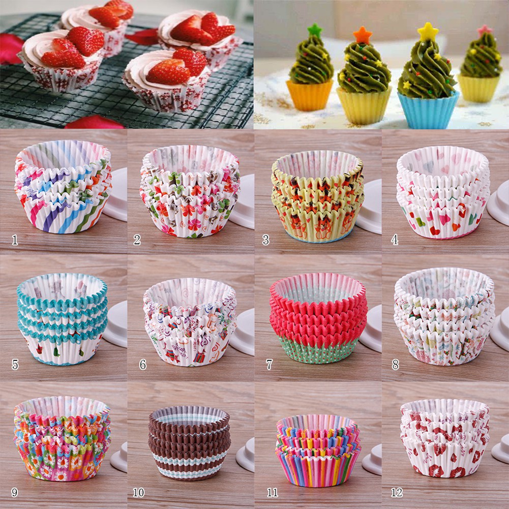 Set 100 giấy lót bánh cupcake họa tiết đa dạng