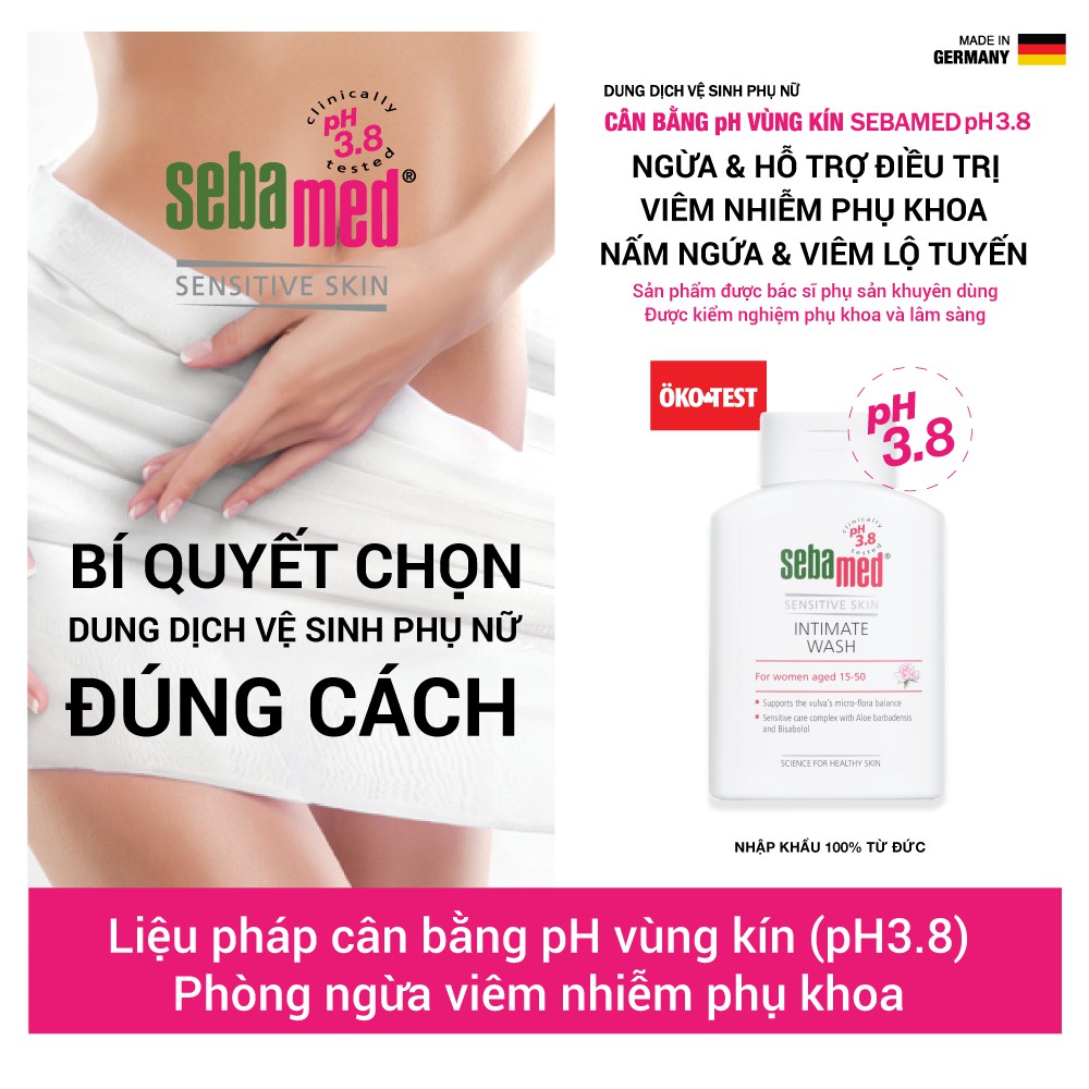 Dung dịch vệ sinh phụ nữ chuẩn cân bằng pH vùng kín Sebamed Feminine Intimate Wash pH3.8 50ml