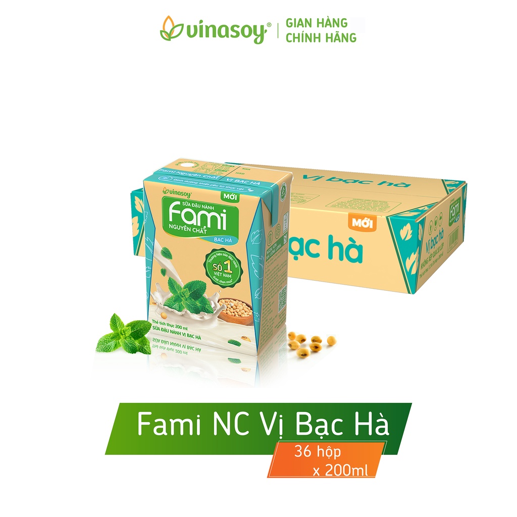 [Mã FMCGMALL -8% đơn 250K] Thùng sữa đậu nành Fami Nguyên Chất vị Bạc hà (36 hộp x 200ml)